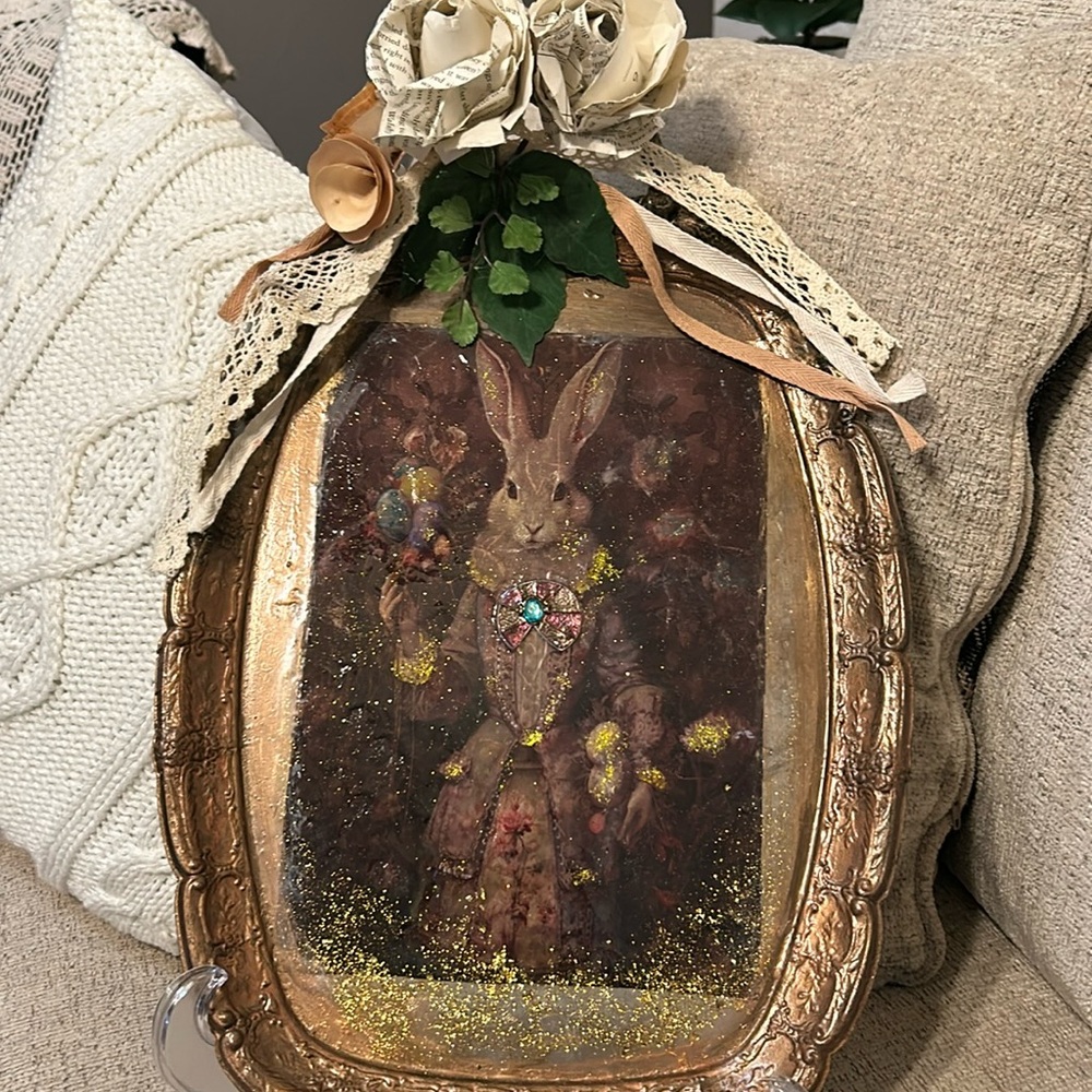 Rabbit on gold tray resined